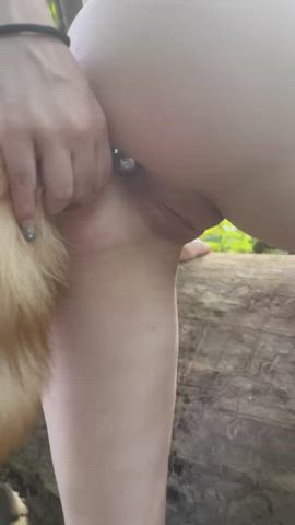 amateur ass asshole naked outdoor pale shaved pussy small tits tail plug clip