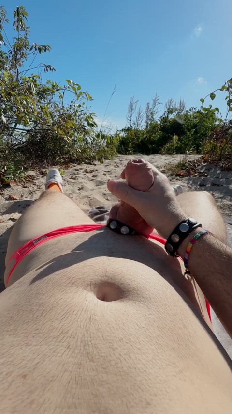 beach cock gay handjob jerk off male masturbation masturbating outdoor public uncut