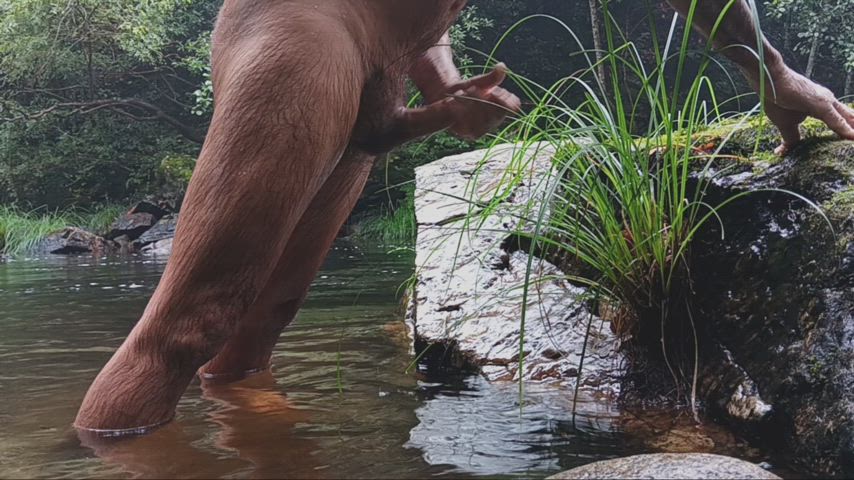 erection jerk off male masturbation masturbating outdoor wet clip