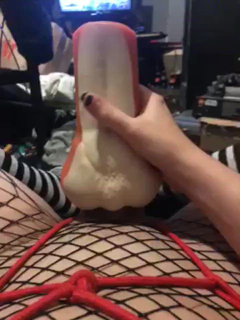 anal bulge femboy fishnet fleshlight sensual sex toy small cock clip