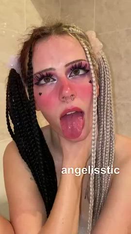 ahegao choking long tongue saliva spit teen tongue fetish clip