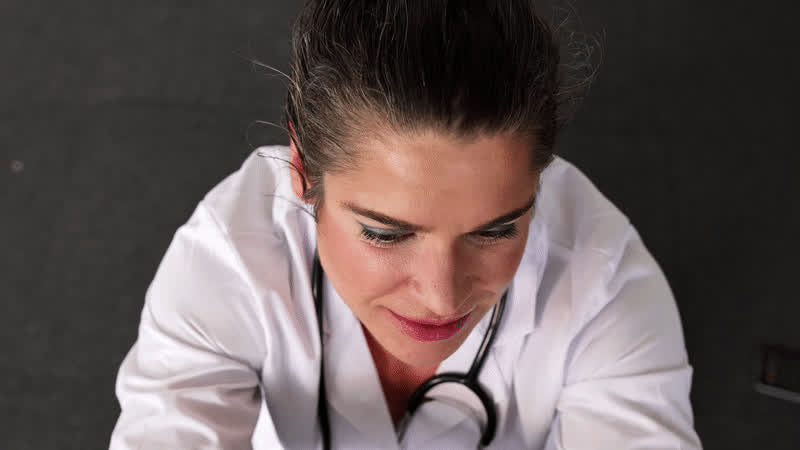 Amateur American Brunette Cosplay Costume Cute Doctor Female Femdom Handjob MILF