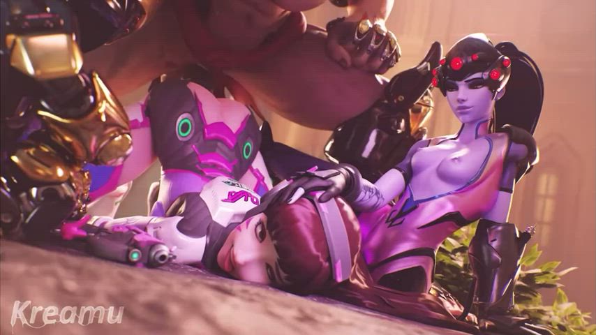 3d ahegao animation cumshot overwatch threesome clip