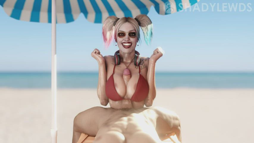 Animation Beach Bikini Exhibitionism Exhibitionist Harley Quinn Outdoor Public Titty