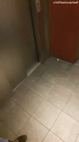 Triple blowjob in an elevator