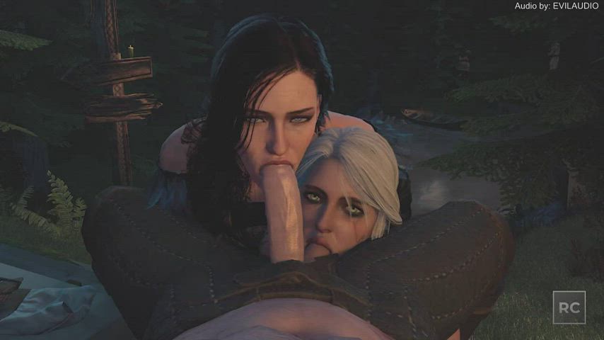 Geralt getting sucked off by Ciri and Yennefer