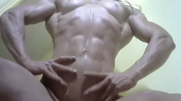 brunette close up flexible muscles muscular girl nude oiled ukrainian webcam clip