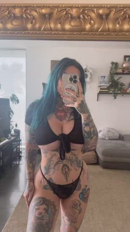 big ass big tits curvy goth italian lingerie mirror tattoo tease thick clip