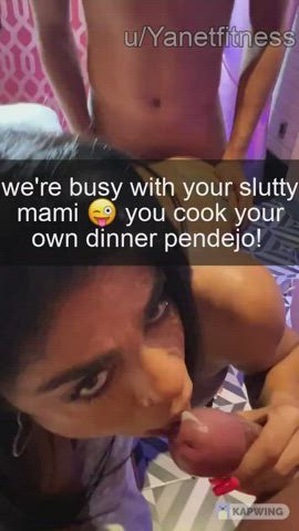 Caption Fantasy Mom Latina Spitroast Bed Sex Eye Contact Cumshot Cum In Mouth clip