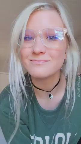 Sexy blonde teen with glasses showing off her sexy body