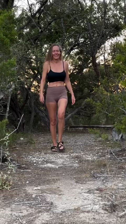 Sexy walk in the woods.