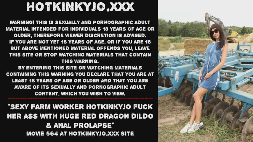 Sexy farm worker Hotkinkyjo fuck her ass with huge red Dragon dildo &amp; anal