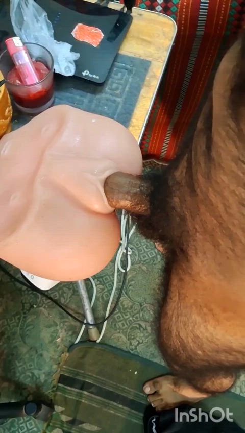 Fucking a tight toy with my fat hairy cock 