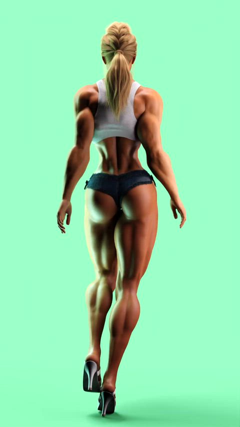 3d blonde muscular girl clip