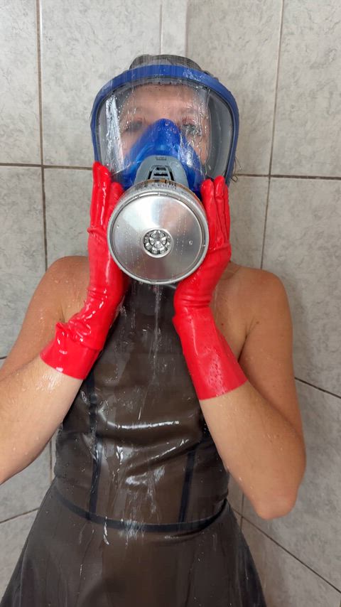 showering in gas mask