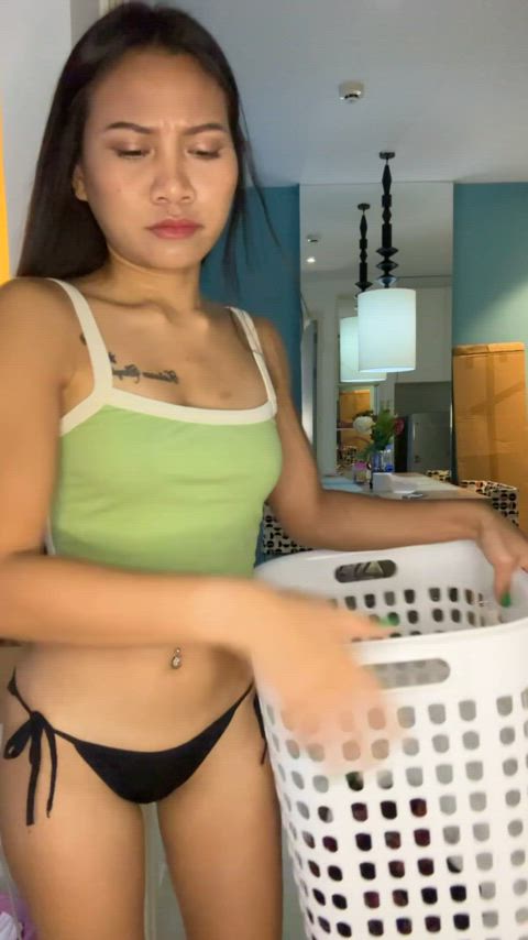 Would you let an Asian small cutie do your laundry?