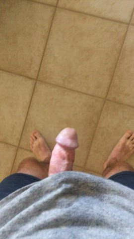 Walking and pissing with a hard cock