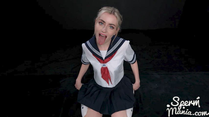 Naughty little schoolgirl loves the taste of cum