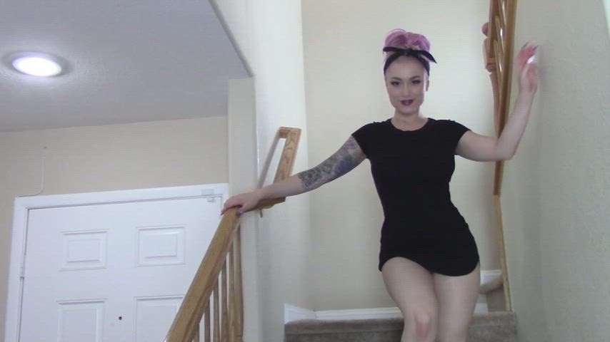 Dancing and submitting on the stairs when you get home from work