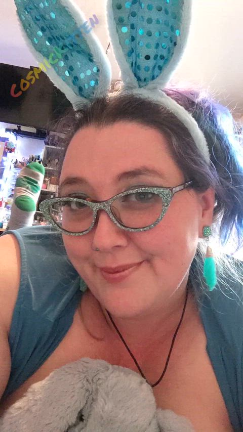 bbw blue bunny glasses smile socks tease clip