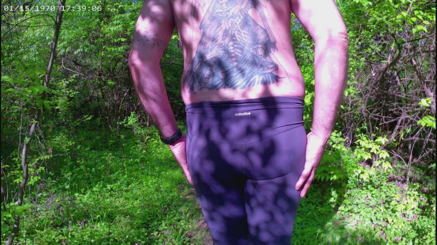 Cock Jerk Off Leggings Nude Outdoor Tights clip