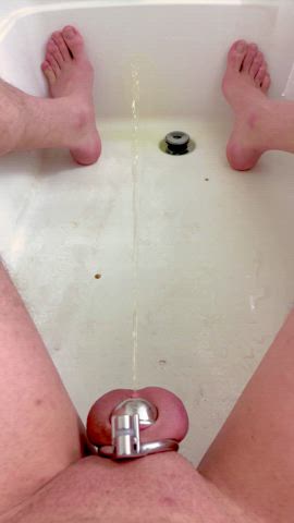 chastity feet femboy fetish piss pissing shower trans microchastity clip