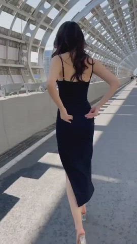 Asian Brunette Clothed Cute Dress Legs Model NSFW Public clip
