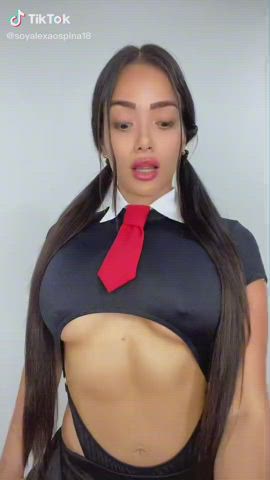 brunette clothed joi pigtails tease teasing tiktok clip