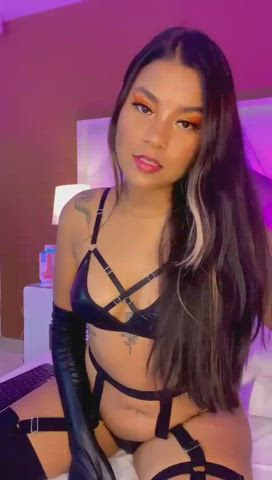 bdsm cute girlfriend leather lingerie spanking teen clip