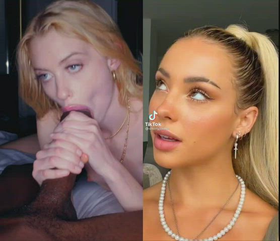 BBC BabeCock Blonde Blowjob Interracial Split Screen Porn TikTok White Girl clip