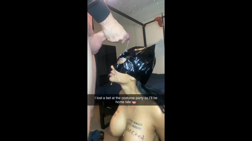 Baddie in a leather mask gets covered in nut - Link in comments for full clip