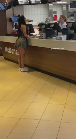 Slutty Teen Flashes At McDonalds And Rubs Ice Cream On Ass