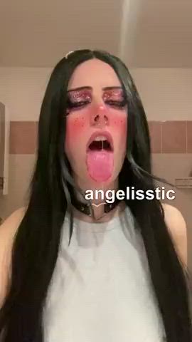 ahegao long tongue moaning spit tongue fetish clip