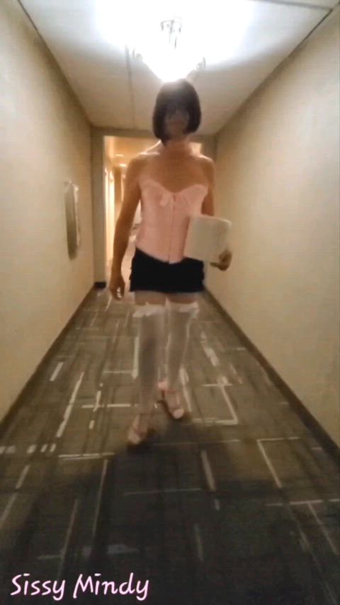 Hotel Hallway Sissy Ice Bucket walk full vid link in comments 