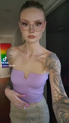 blonde braless glasses onlyfans tattoo clip