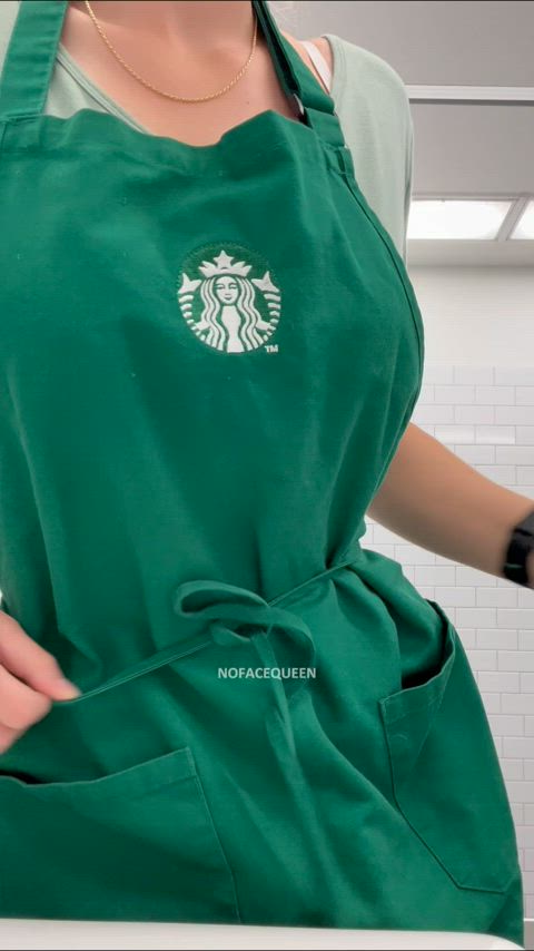 Cum look under my Starbucks apron!