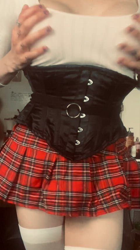big tits bimbo collar collared corset fake tits schoolgirl trans cumslut r/titsworship