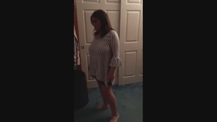 🔥 Braless Big Boob Mature YT Wife Trying On Her New Striped Top - with🔊