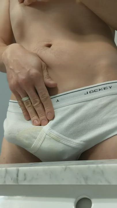 Whipping out my uncut cock from the briefs