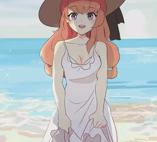 Redhead girl at beach