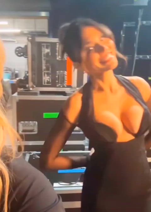 behind the scenes big tits celebrity cleavage dress sfw sexy vertical work wrestling