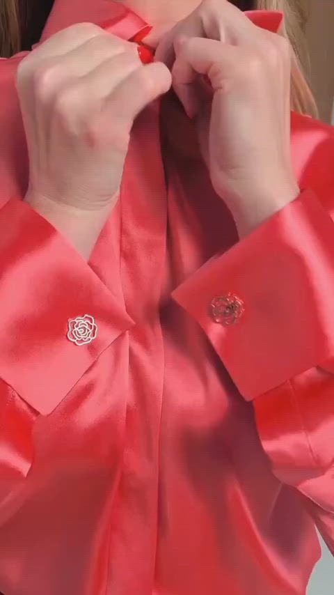 Buttoned Red Satin Blouse