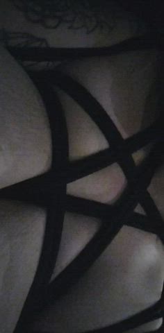Any BDSM/goth fans here? I love how my big tits look in a pentagram harness? [OC]
