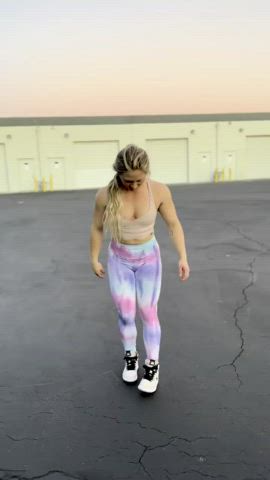 Blonde Fitness Leggings Muscular Girl clip