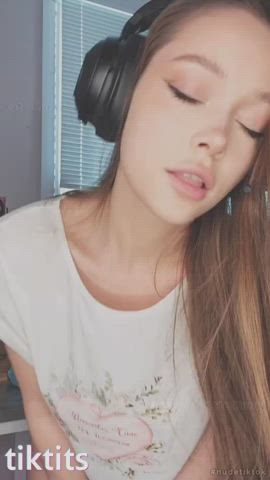 18 Years Old Barely Legal Dancing Gamer Girl Nude TikTok Tits Porn GIF