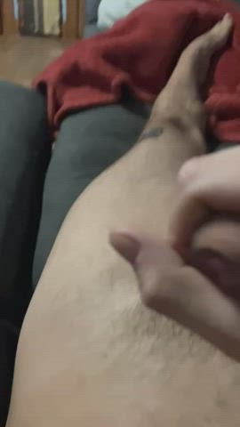 big dick cock cum cumshot foreskin hairy jerk off solo tattoo uncut clip