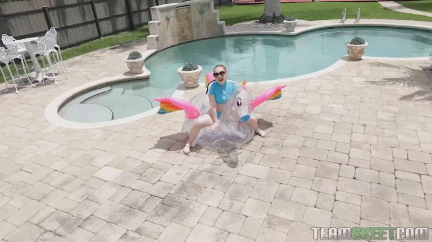 Little White Redhead Amber Addis Dicked at Poolside