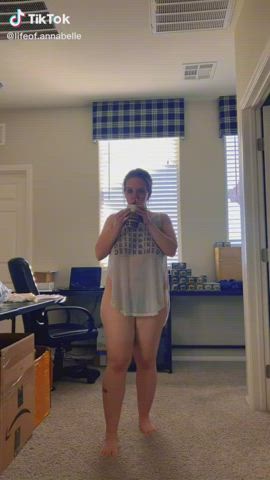 bouncing tits chubby non-nude see through clothing sheer clothes thick tiktok clip