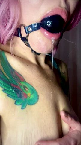 Ball Gagged Drooling by missameliagreene