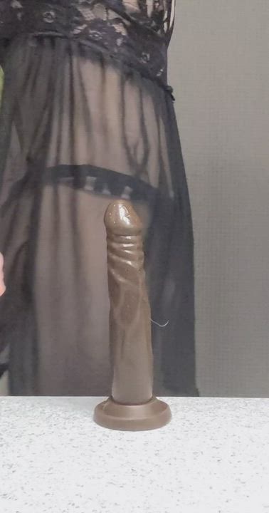 It took me two minutes to put some lingerie, put some lube on this 7" dildo,